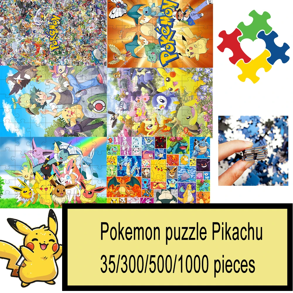 

Pokemon jigsaw puzzle Pikachu 35/300/500/1000 pieces wooden onePiece Puzzles for Adults childrenEducational Toys Gifts