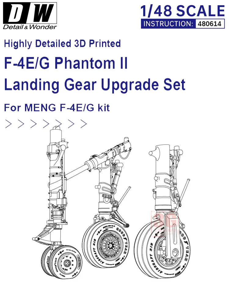 DW 3D Print 480614 F-4E/G Landing Gear Upgrade Kit Adapted to MENG Model 1/48 Scale