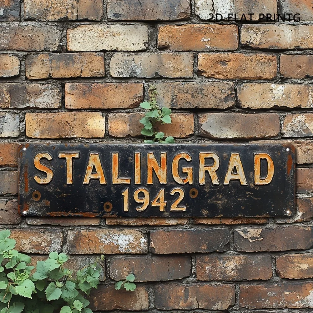 2D Flat Stalingrad 1942 Metal Sign - Soviet-Era Aluminum Art, Decor for Garage/Man Cave/Bar
