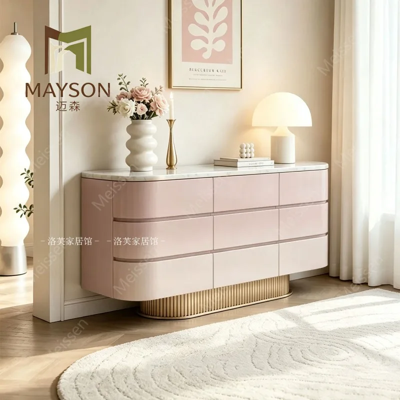 Cream wind solid wood lacquered cabinet, living room locker, light luxury nine-grid combination cabinet at the end of the bed