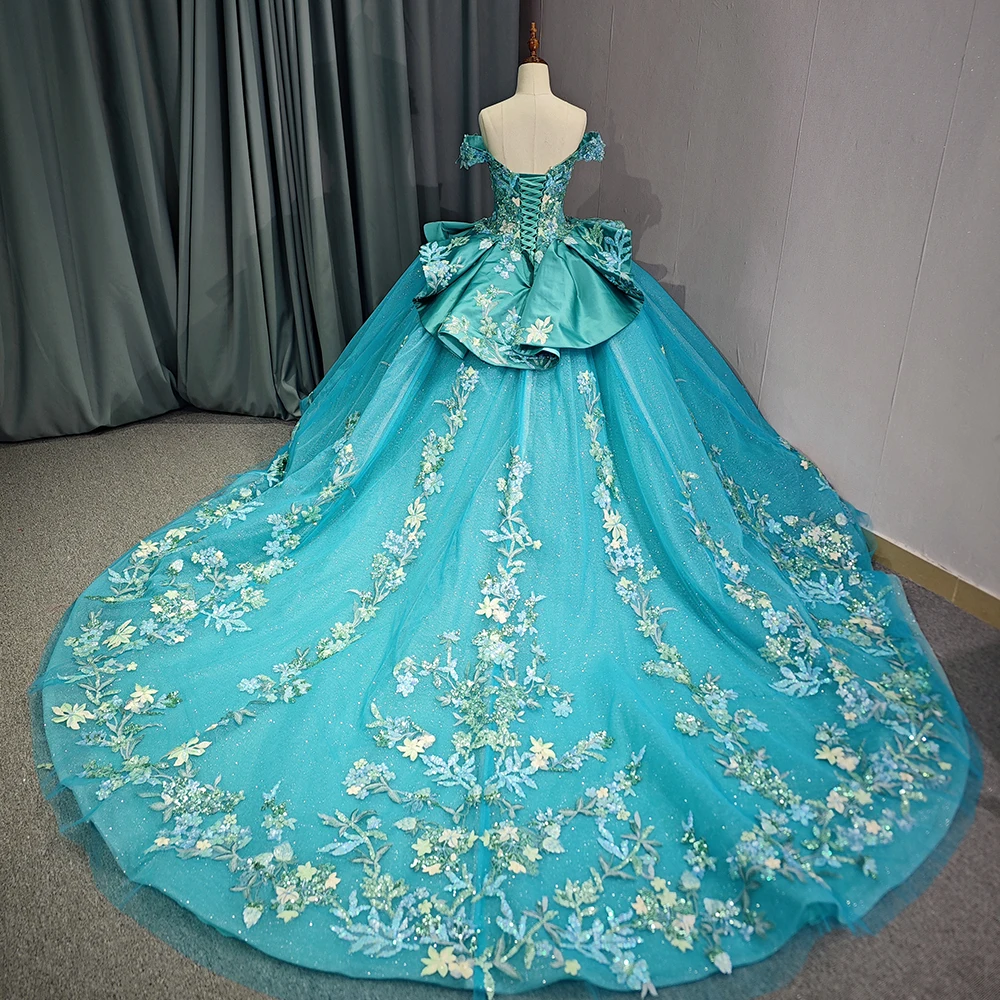 Pailletten-Quinceanera-Kleider mit Blumenapplikationen, schulterfrei, für die 15. Jahre Prinzessin, maßgeschneidertes Ballkleid nach Maß DY9945 – Detail 4