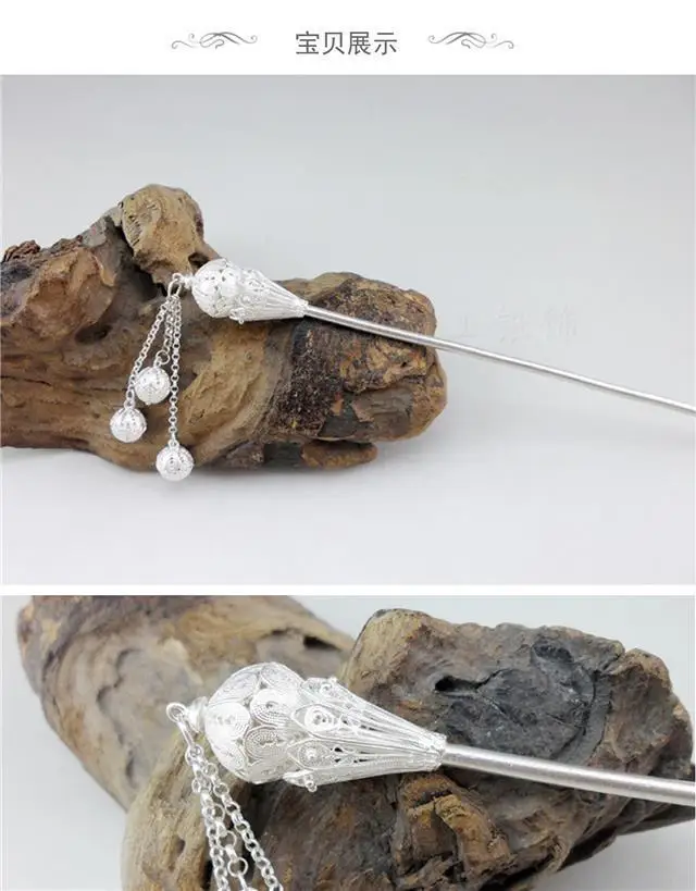 Silver Brahman Craft Handmade Filigold Plated Hanfu Antique Style Pulled Hair Hairpin Cheongsam Wedding Hairpin Gifts