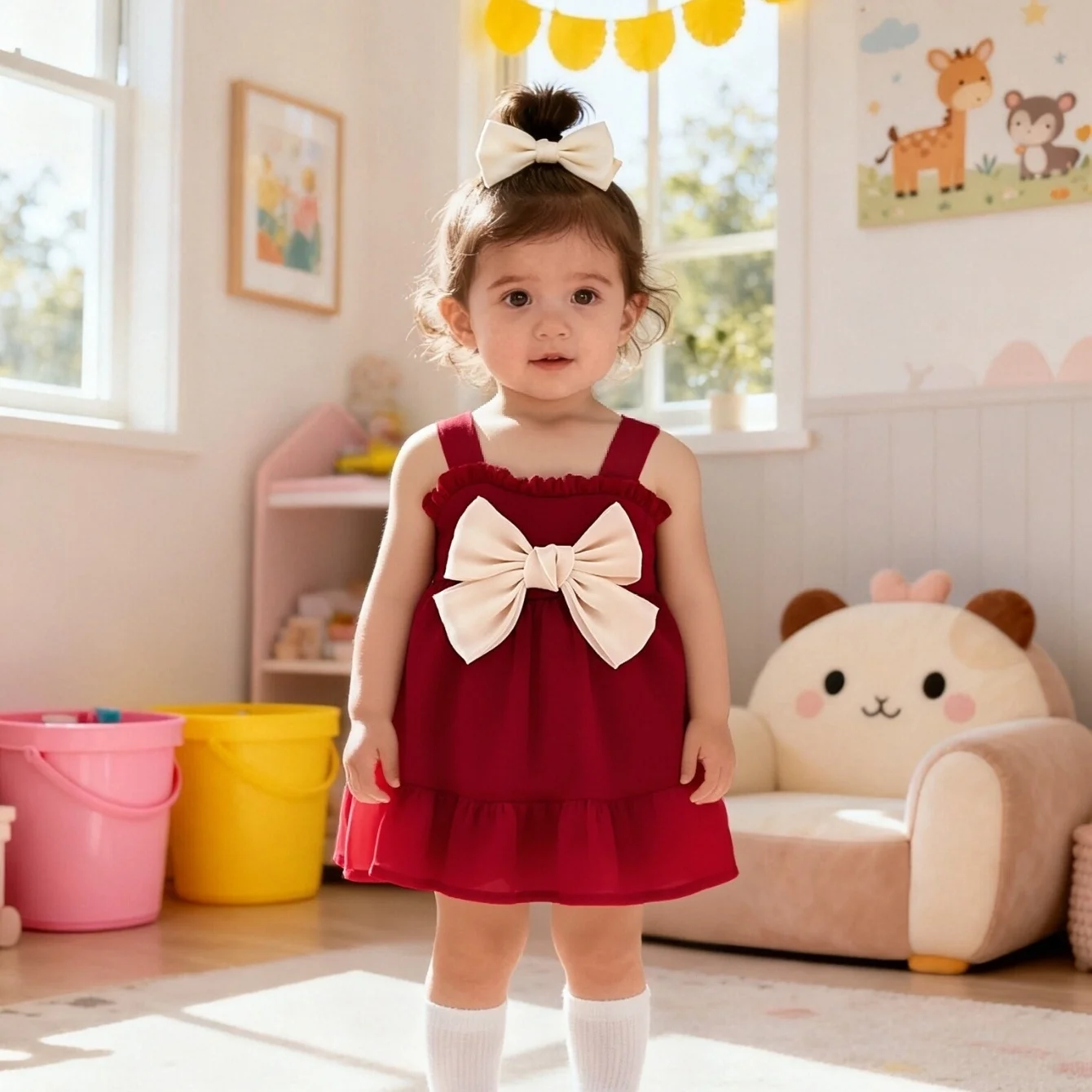 

Summer New Baby Girl Dress Sweet Bow Lace Fluffy Suspender Dress, Daily Outdoor Children'S Clothing (9 Months To 3 Years Old)