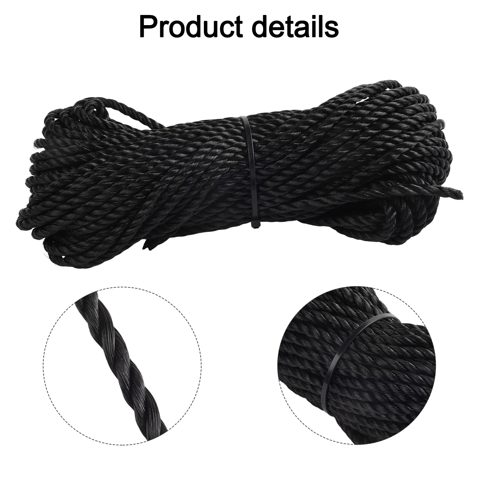 

Outdoor Projects Nylon Tarpaulin Rope HDPE Rope Black Moisture Resistant Extended Length High-density Polyethylene