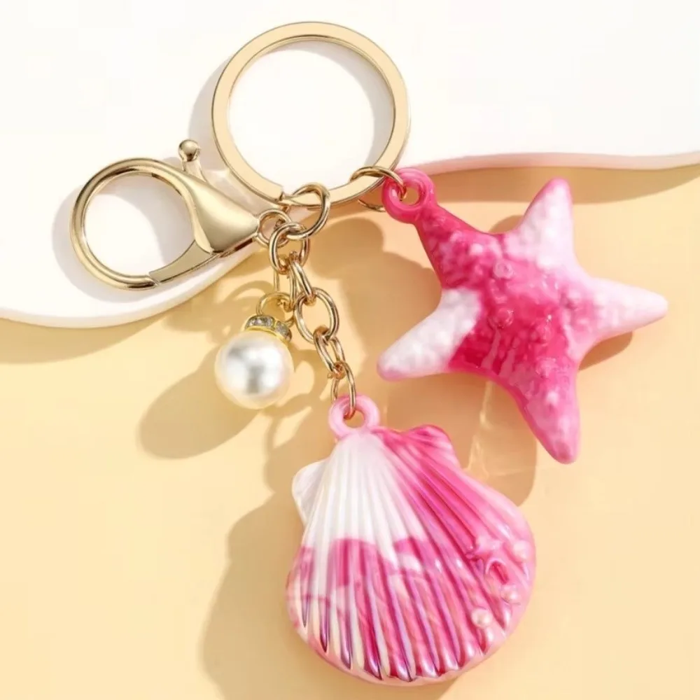 Cute Colorful Shell Keychain Resin Marine Creature Shell Key Ring Mermaid Starfish Shell Pendant Beach