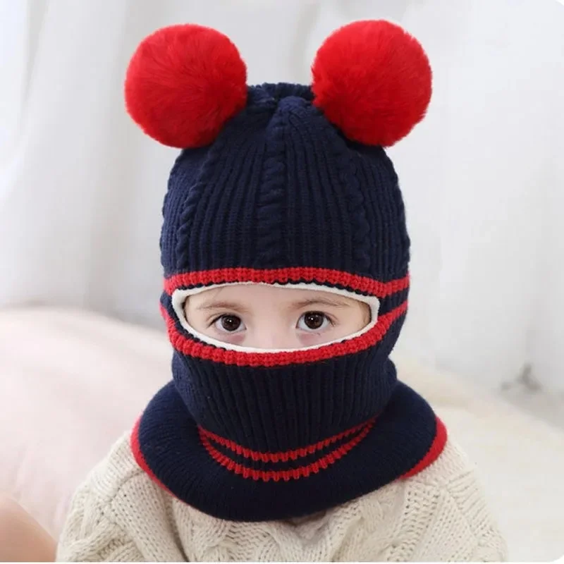 Autumn Cute Baby Hats for Children 3-8Years Boys Winter Hats and Scarves Set Boys Girls Add Thick Hats and Necklaces