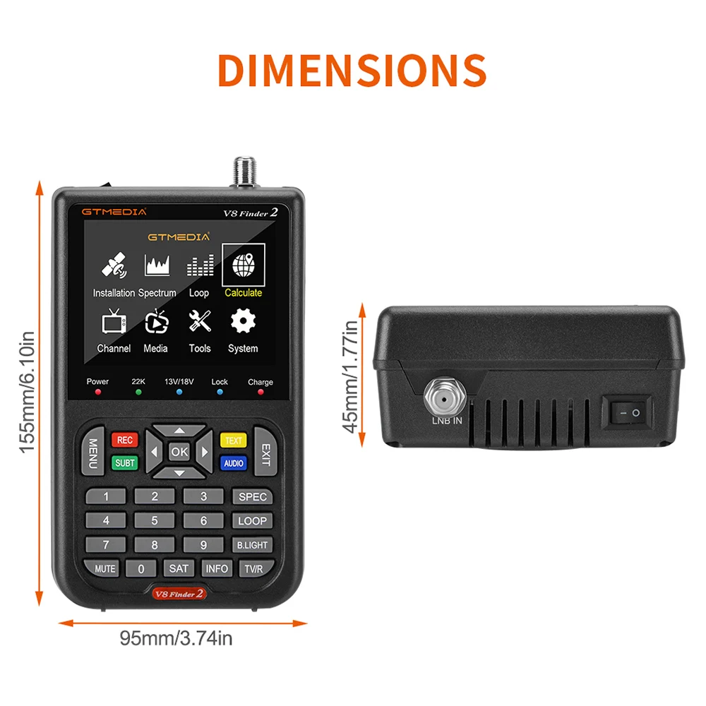 GTMEDIA V8 Finder 2 Satellite Finder Digital FTA DVB-S/S2/S2X Signal Measuring Meter Detector Receiver