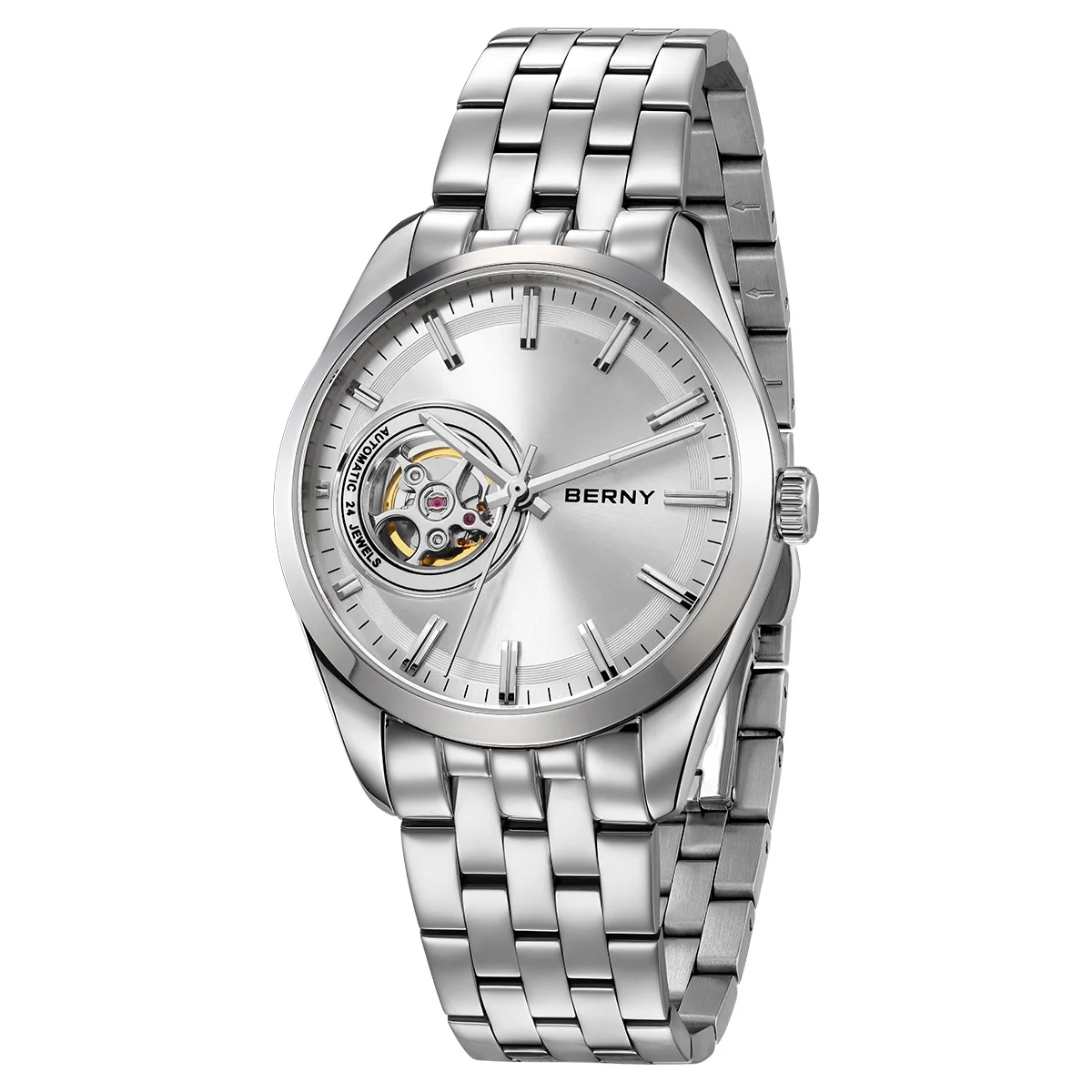 

BERNY Automatic Watches for Men Luxury Elegant Skeleton Dress Mechanical Watch Sapphire Luminous Hands 5ATM Business Wristwatch