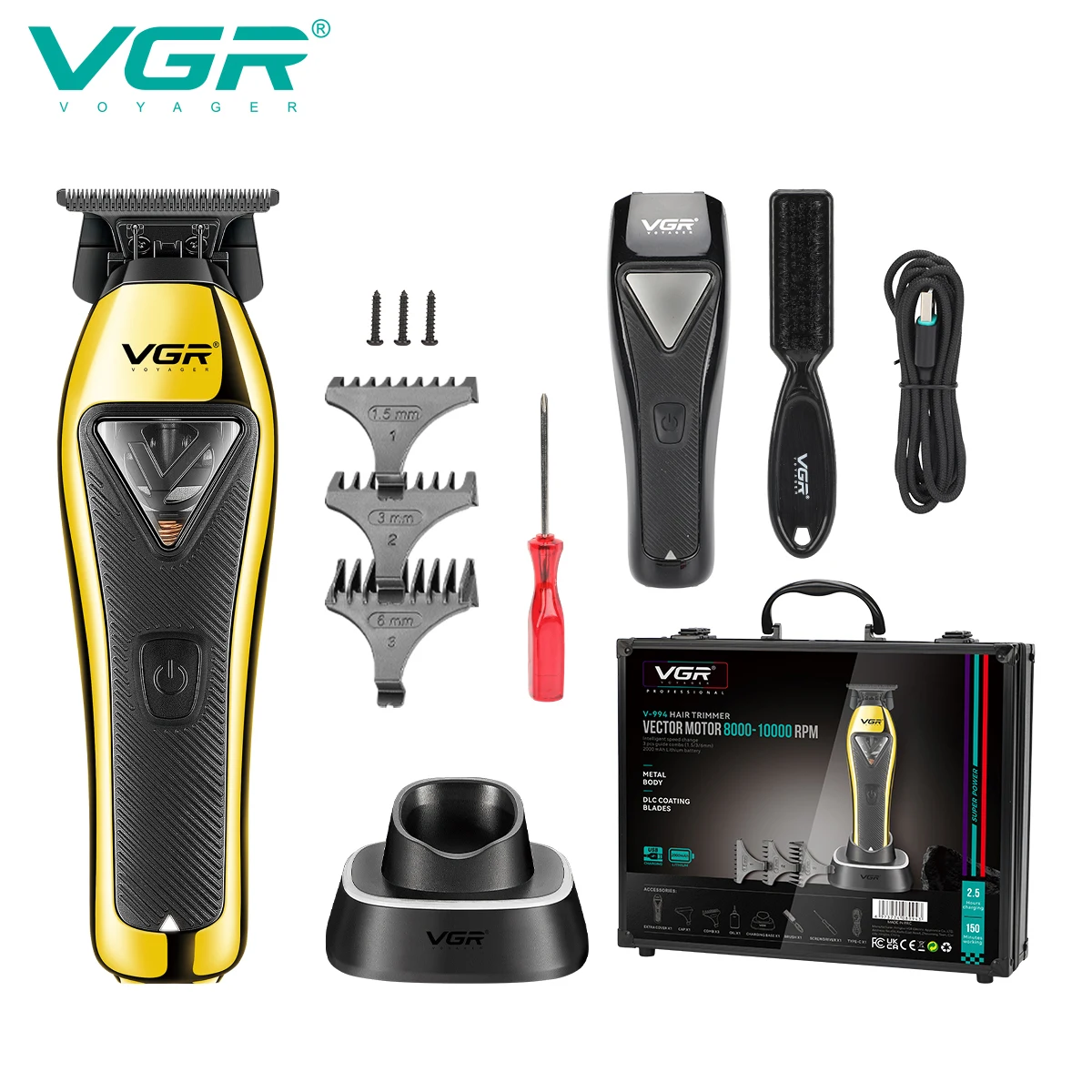 

VGR High end Electric Hair Clipper Metal Body Hair Trimmer Powerful Power Electric Carving Pusher Personal Hair Care Set V-994