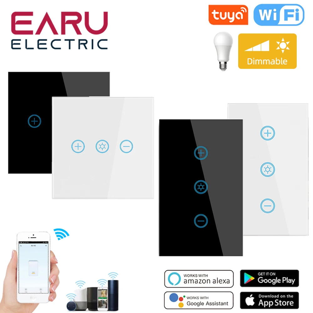 

EU US WiFi Smart Glass Panel Wall Touch Switch Dimmer Switch by Smart Life Tuya APP Remote Control for Amazon Alexa Google Home