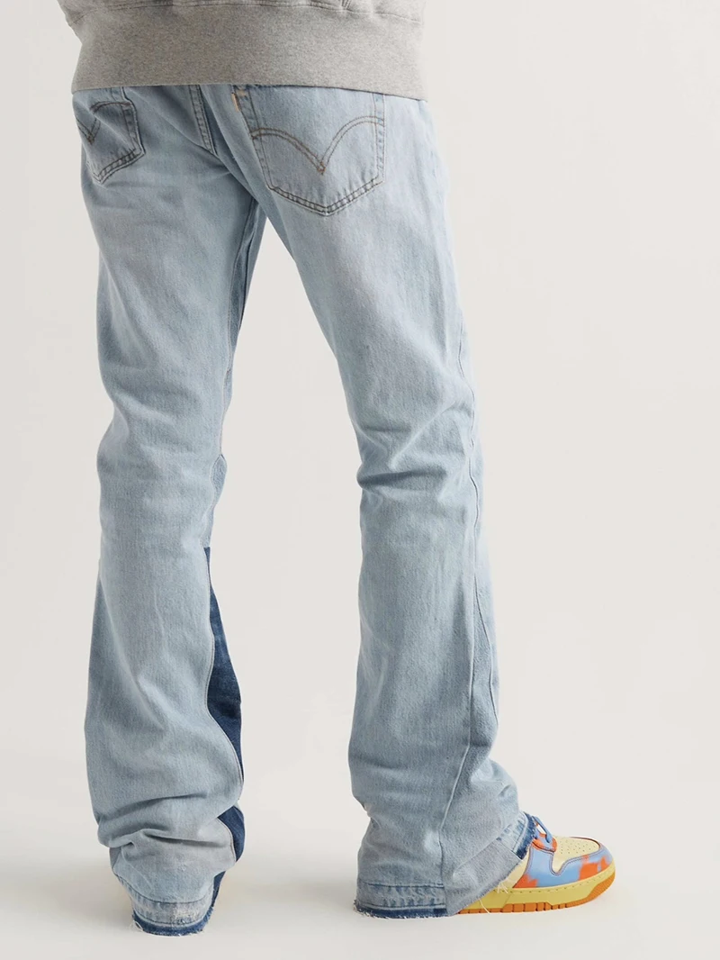 뉴 베이직 슬레 라이트 블루 웨이드 벨 보트 진스 다용도 롱 팬츠 미들 웨이스트 아메리칸 슬레 캐주얼 루즈 핏