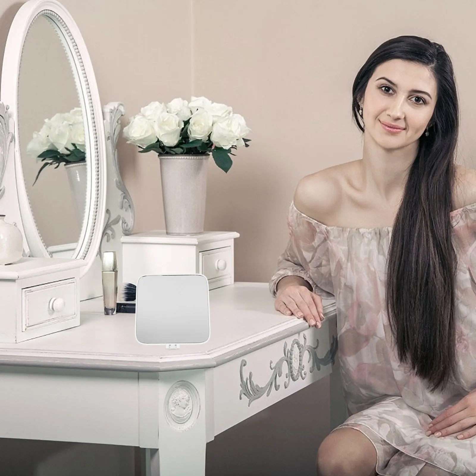 مرآة محمولة قابلة للطي للمكياج والسفر، مرآة سطح مكتب ممتازة، تصميم بسيط ومستقر مناسب للحلاقة المنزلية #3