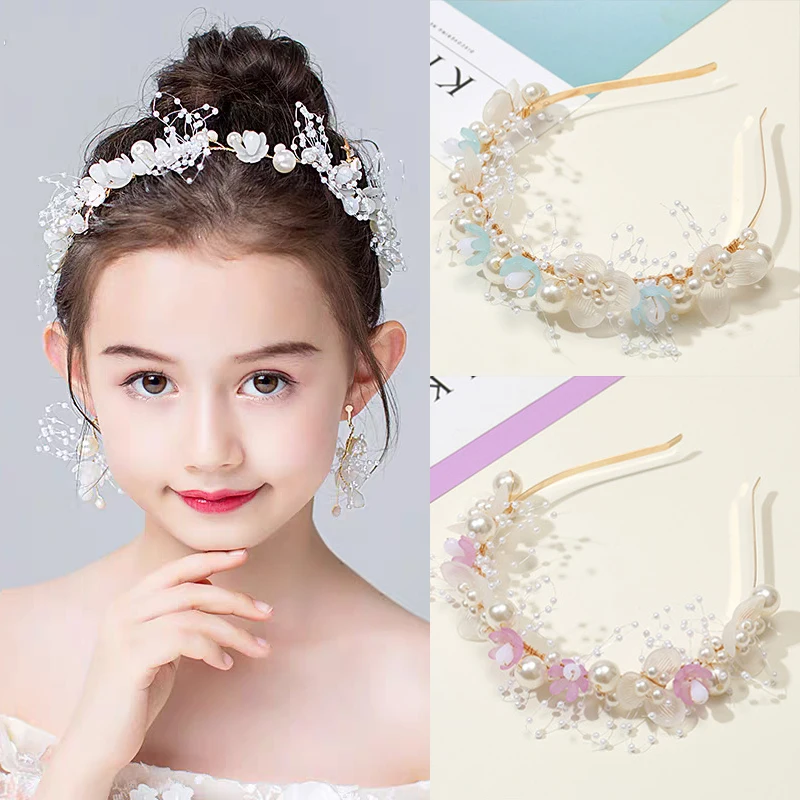 Elegant Children Pearl Headbands Women Bridal Wedding Headband Hair Headdress Flowers Bride Garland Head Hoop Hair Jewelry Gifts