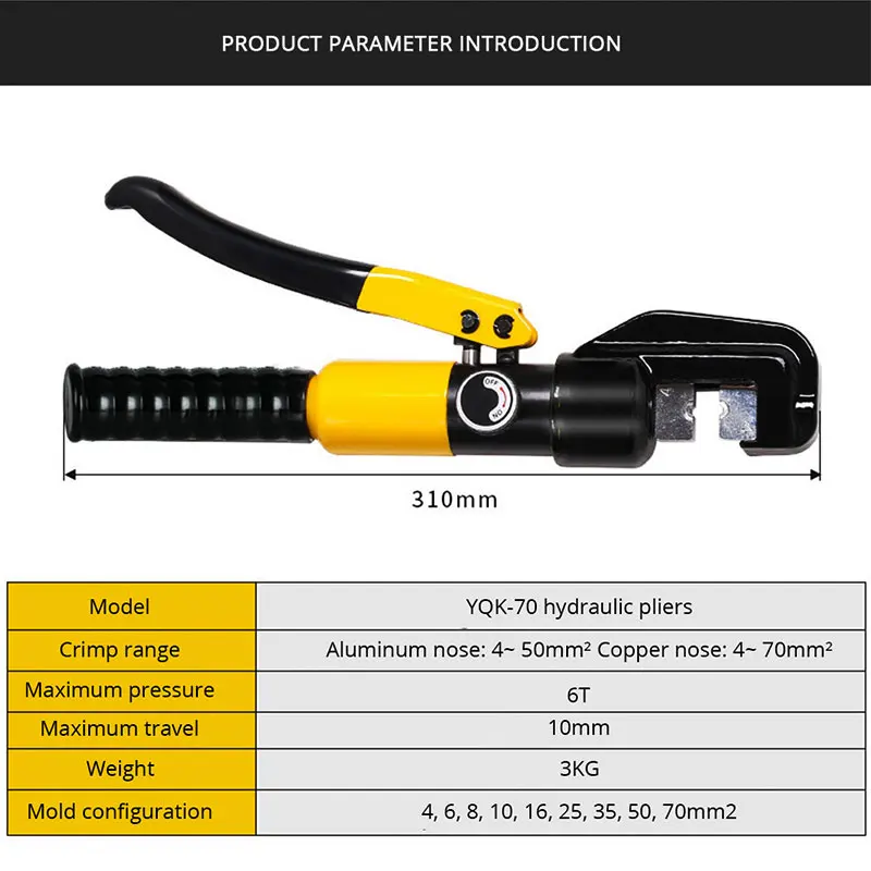 Hydraulic Hand Crimping Pliers Set 4-70mm² Cable Terminal Crimping Pliers Small Manual Multi-function Hydraulic Crimping Tool