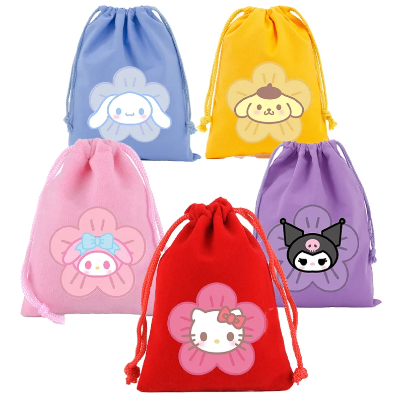 سينامورول قماش الرباط حقيبة مرحبا كيتي كورومي طباعة أكياس القطن للحلوى هدية قابلة لإعادة الاستخدام مجوهرات لعبة تخزين حزمة الحقيبة