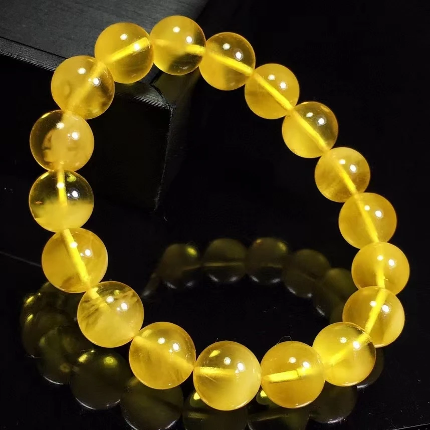 

Natural Yellow Amber Round Beads Bracelet Women Men Healing Stretch 10.7mm Gemstone Amber Rare Jewelry AAAAAA