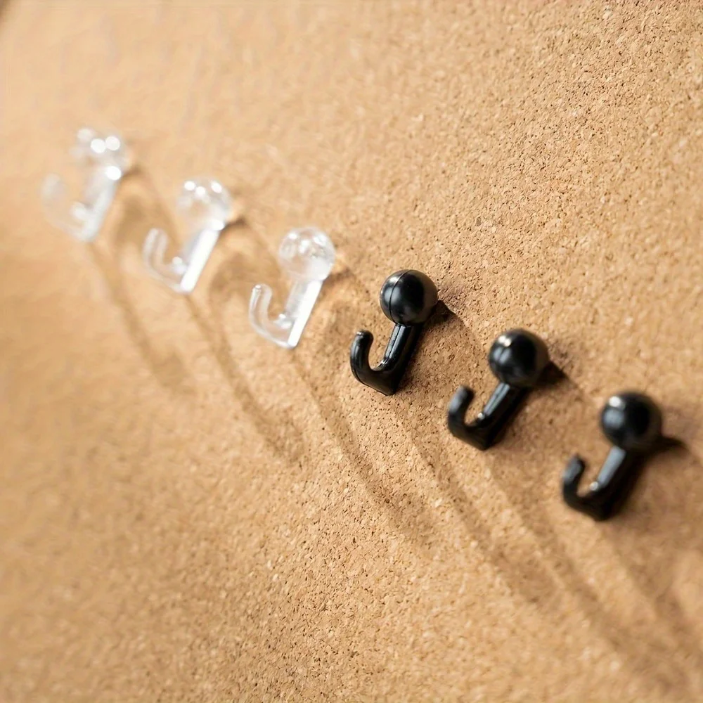 Decorative Push Pin Hooks for Cork Boards - Versatile Plastic Head Hooks in Black for Keys,Beads,and Home Office Organization