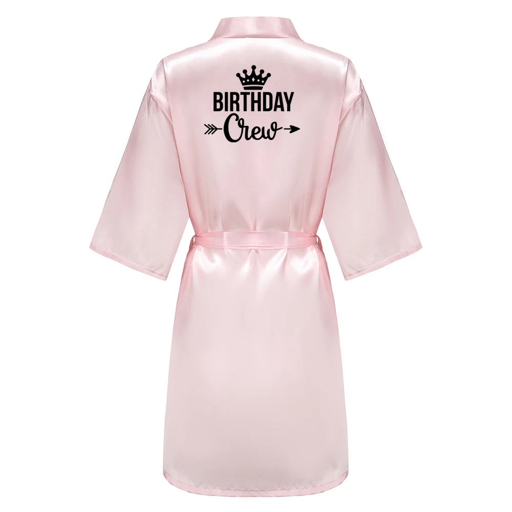 Birthday Party Queen Crew Robes Satin Pajamas Robe Dressing Gown Pajamas Black Writing Kimono Robe