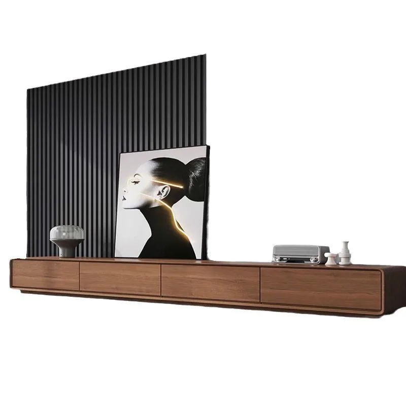 

Minimalist floor cabinet TV walnut small apartment Internet celebrity living room bedroom ultra narrow full solid