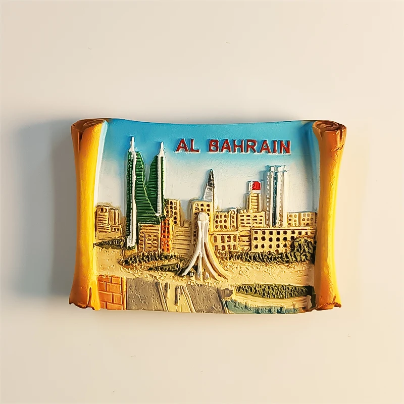 Asia, Arabia Saudita, Bahrein, estereoscópico 3D, recuerdos de turismo, pintura de resina, imanes de refrigerador