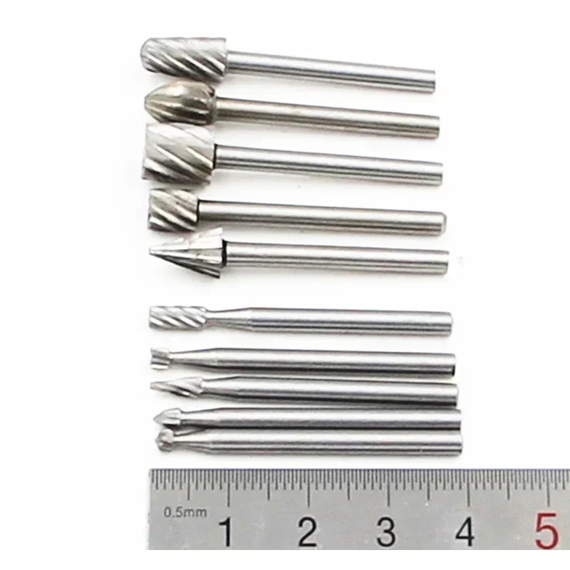 10/12 Pz 3mm HSS Titanio Dremel Routing Rotary Fresatura Rotary File Cutter Intaglio del Legno Coltello Intagliato CutterDrill Bit Set di Strumenti