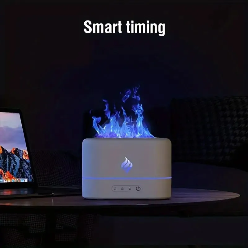 1pc 7 cores simulação de chama umidificador ultrassônico com aromaterapia e iluminação-difusor de óleo essencial alimentado por usb para bedr