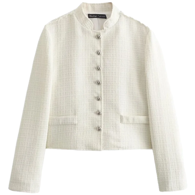 

Spring 2024 Women's Classic round Ne Long Sve Button Texture Suit Jaet Versatile Straight Cut Regular Length Outerwear