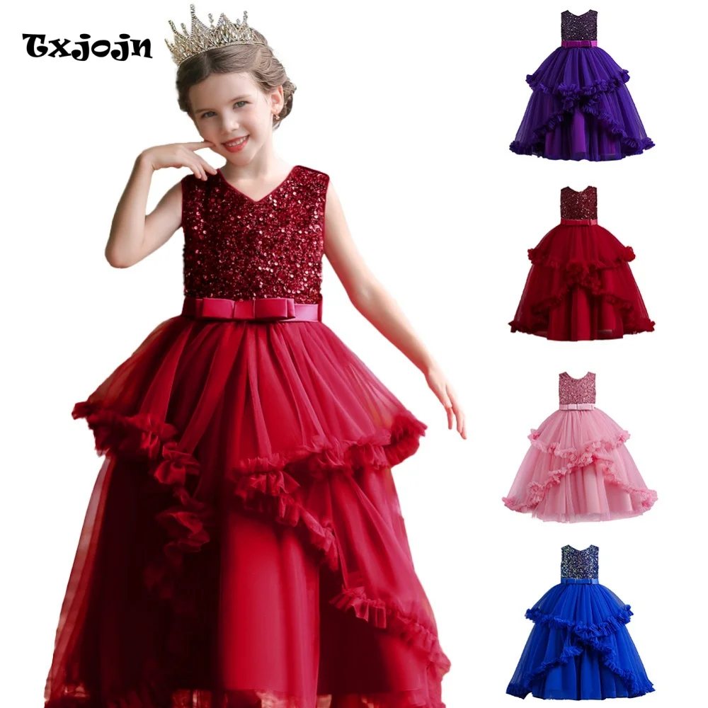 Girl's Dress 3-14 Years Old Girl's Bow Sleeveless Princess Dress Long Mesh Dress Wedding Dress Flower Girl Performance Dress