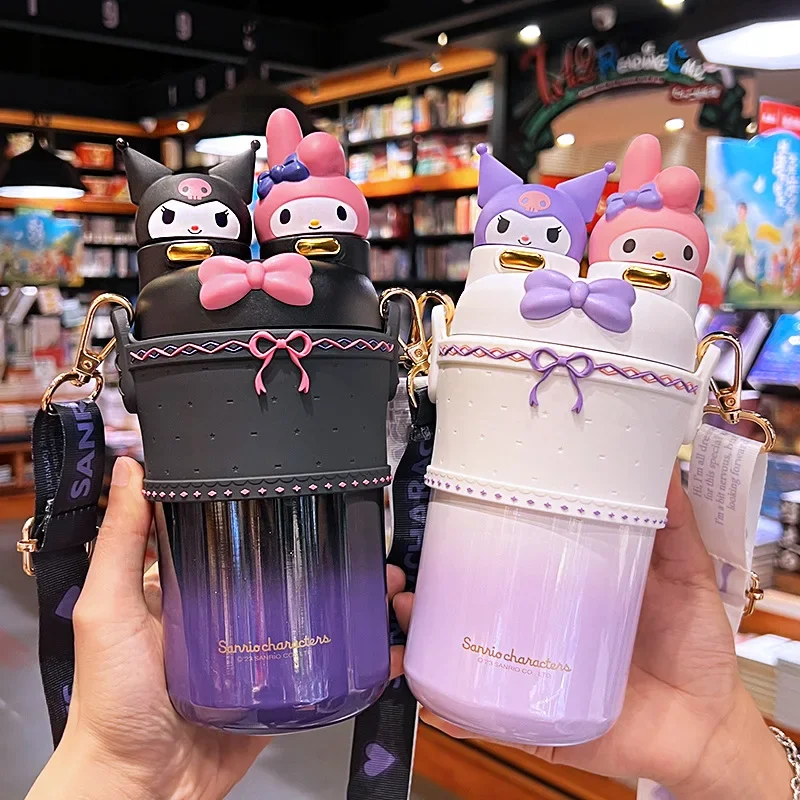 

550ml Sanrio Cute Thermos Cup Cartoon Children Kuromi Warm Cup Student Portable Stainless Steel Kettle Water Bottle