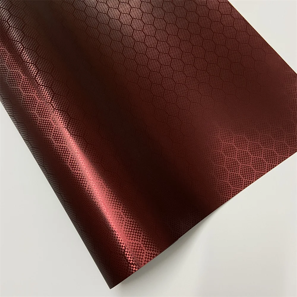 Romanee Red Hexagon Diamond Carbon Fiber Vinyl Car Wrap Film Stickers Air Release For Vehicle Motorcycle Wrapping Styling