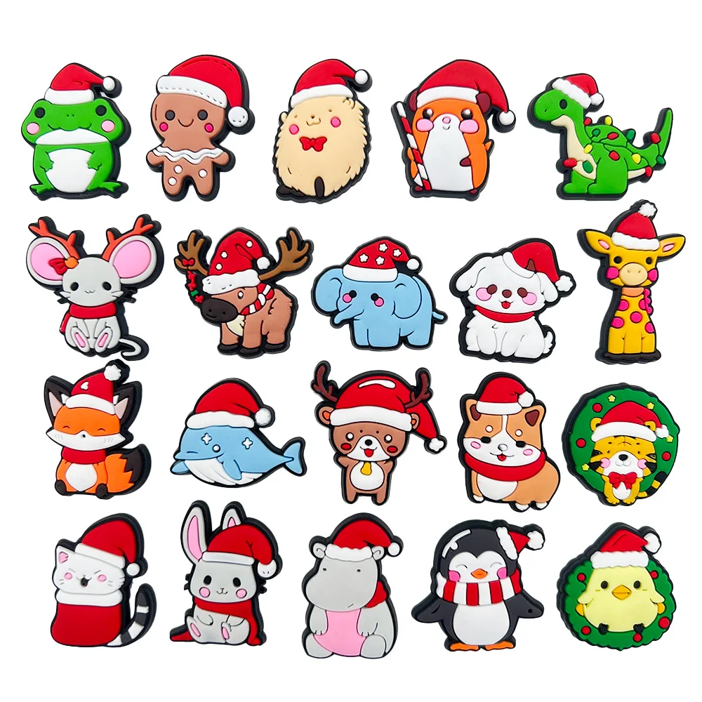 20Pcs Christmas Cartoon Animal Shoe Charms DIY Hole Shoes Detachable Buckle Garden Shoes Accessories Girls Women Festival Gift