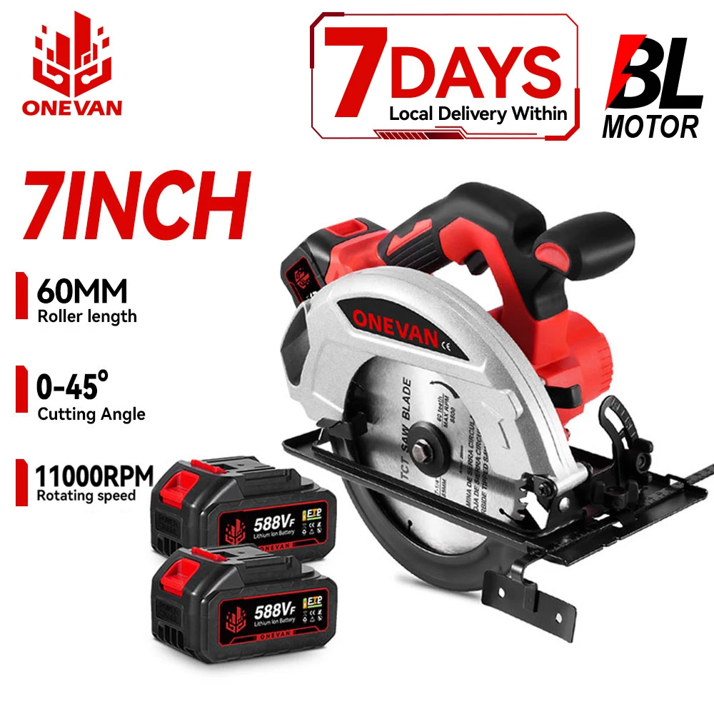 ONEVAN 4000W scie circulaire électrique sans brosse 11000 tr/min 8 pouces outil électrique de coupe du bois à main sans fil pour Makita broche de batterie 18V