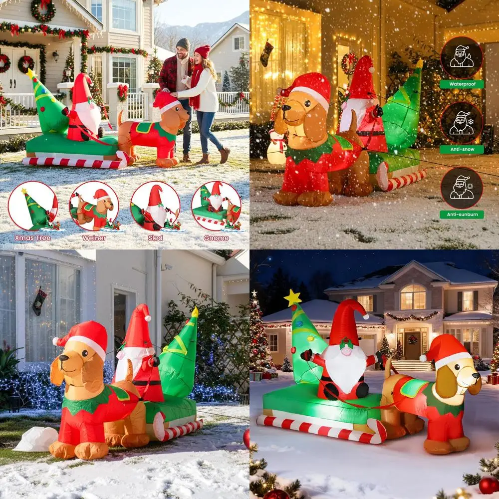 

8ft Gnome Sleigh Ride with Dachshund Outdoor Christmas Inflatable Decor, LED Lights Included