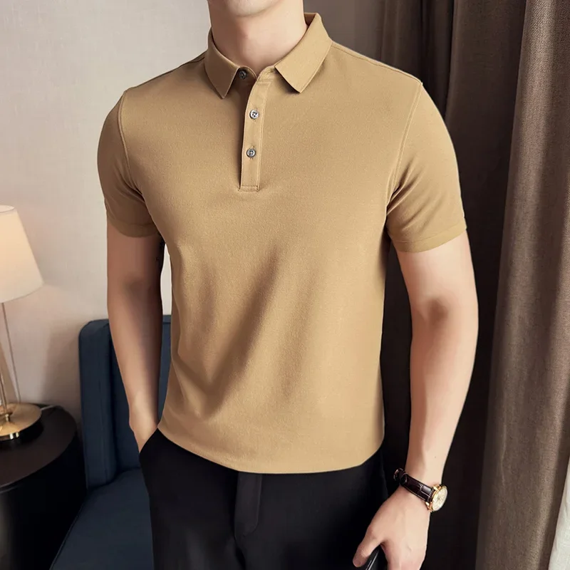 Mens Short Sleeved POLO Shirt 2024 Summer New British Style Solid Casual T-shirt Pure Cotton Slim Fit POLO Shirt Men Clothing