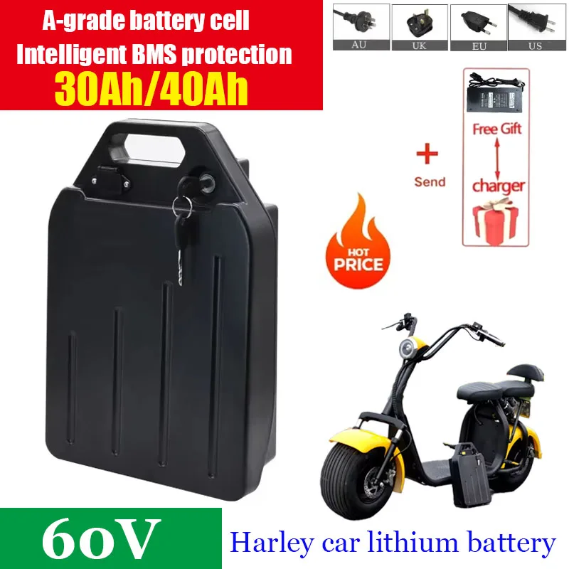 

New 60V 30Ah 40Ah Electric Vehicle Lithium Battery 2000W Suitable for Harley Two-Wheel Foldable Citycoco Electric Scooter