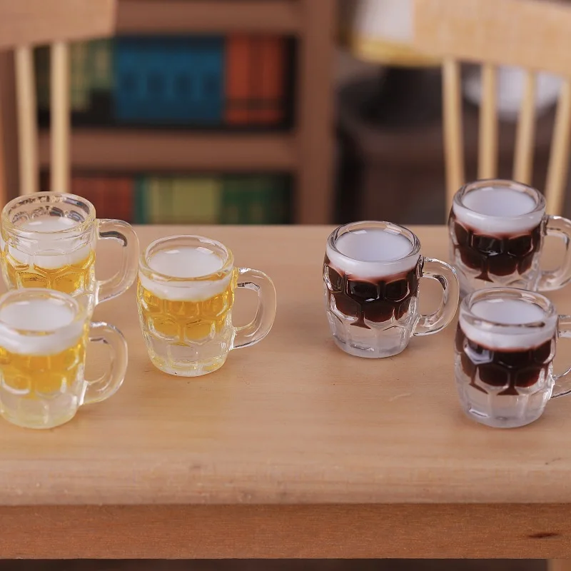 5 Canecas Miniatura de Cerveja com Padrão Diamante, Modelo de Copo para Bebidas, Acessórios DIY para Bonecas, Simulação de Cozinha de Casa de Bonecas, Decoração para Casa