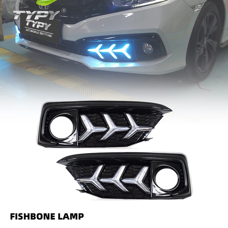 

Car Modified Front Bumper LED DRL Fishbone Daytime Running Light For Honda 10th Civic 2019-2020