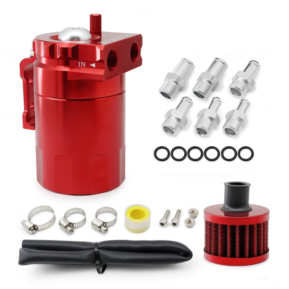 Universal verblüffter Aluminium-Ölfang behälter Kraftstoff auffang behälter mit Luftfilter rot schwarz blau silber lila Ölfangdose Kit – Detail 5
