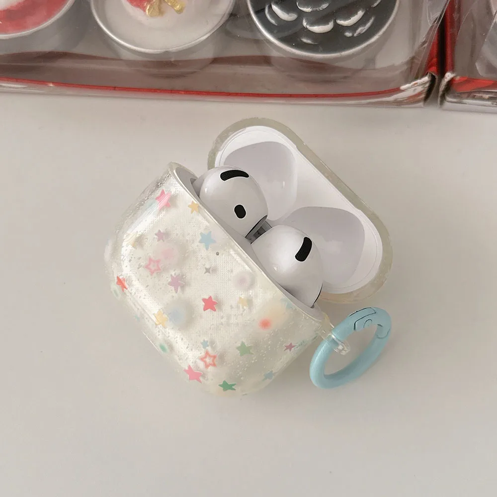 Przezroczyste kolorowe etui z gwiazdami do słuchawek AirPods 4 ANC 2 3 Pro 2nd AirPod Pro2 Miękkie etui ochronne z haczykiem