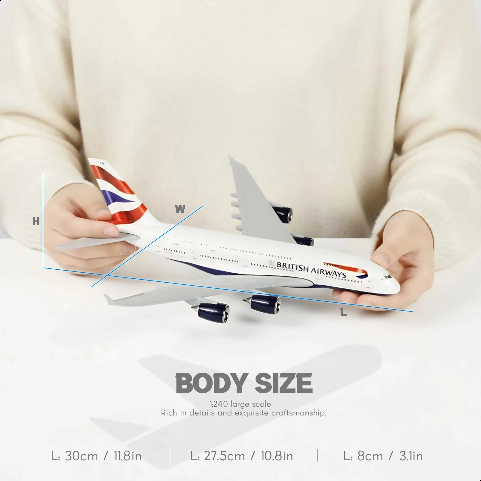 1:240 A380 Aircraft Model UK with Stand & Wheel Collectible Replica Display Model Aviation Enthusiast Men Christmas & Birthday G