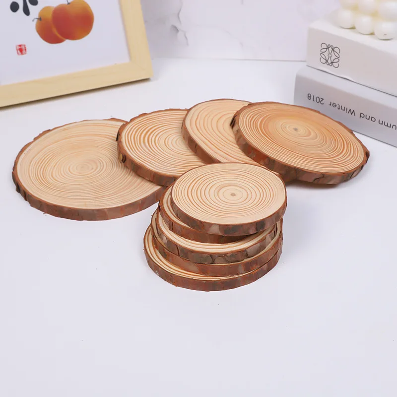 5 قطعة 3-12 سنتيمتر الصنوبر الطبيعي شرائح خشبية مستديرة غير مكتملة الدوائر مع شجرة النباح سجل أقراص Crafts بها بنفسك الحرف حفل زفاف اللوحة