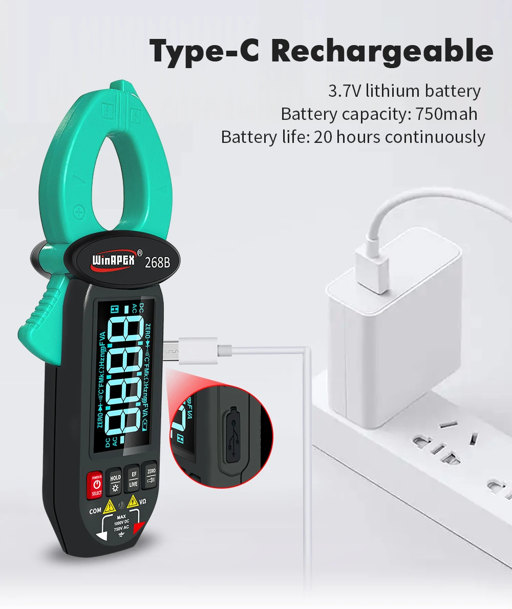WINAPEX DC AC 0,1 mA Hochpräzises Zangenmessgerät True RMS Digitalmultimeter mit Stromleckerkennung von Haushaltsgeräten – Detail 9