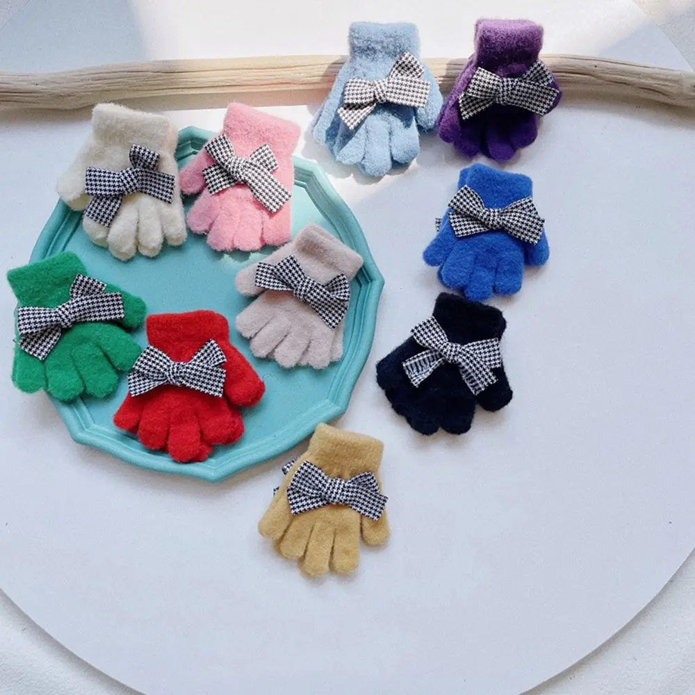 الشتاء رشاقته متماسكة قبعة الكورية نمط قبعة الصوفية الرسام قبعة houndstooth و قفازات الأطفال قبعات فتاة القبعات القوس