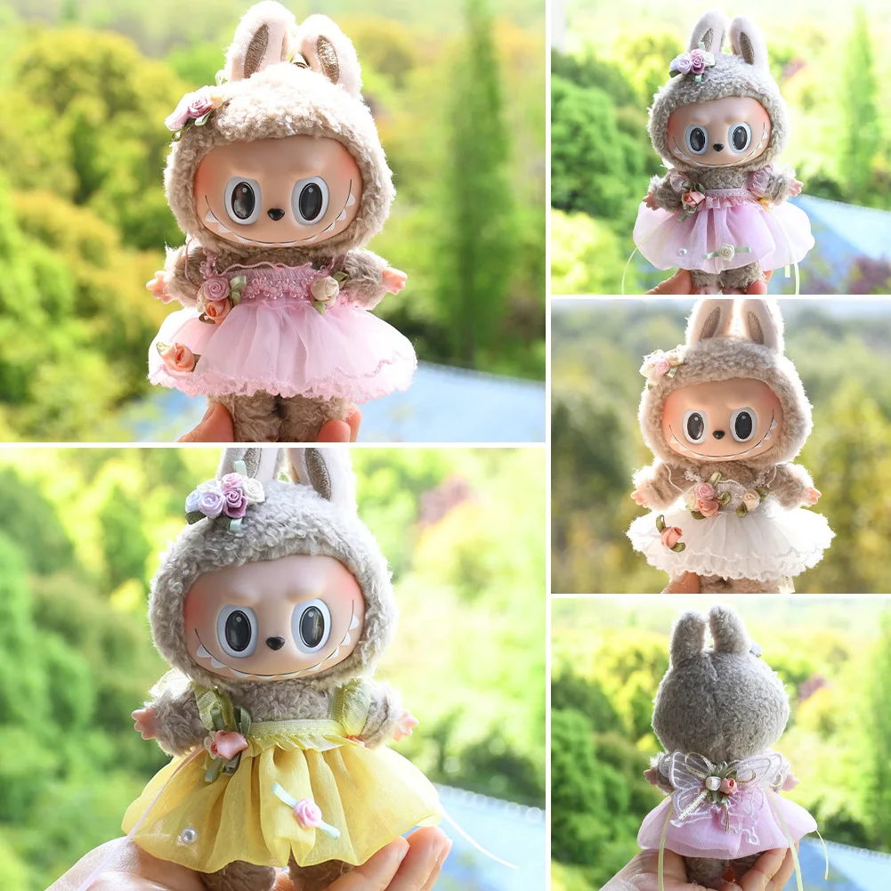 17cm Cute Mini Plush Doll'S Clothes Outfit Accessories For Labubu II Idol Dolls Flower fairy wedding dress Clothing DIY Kid Gift