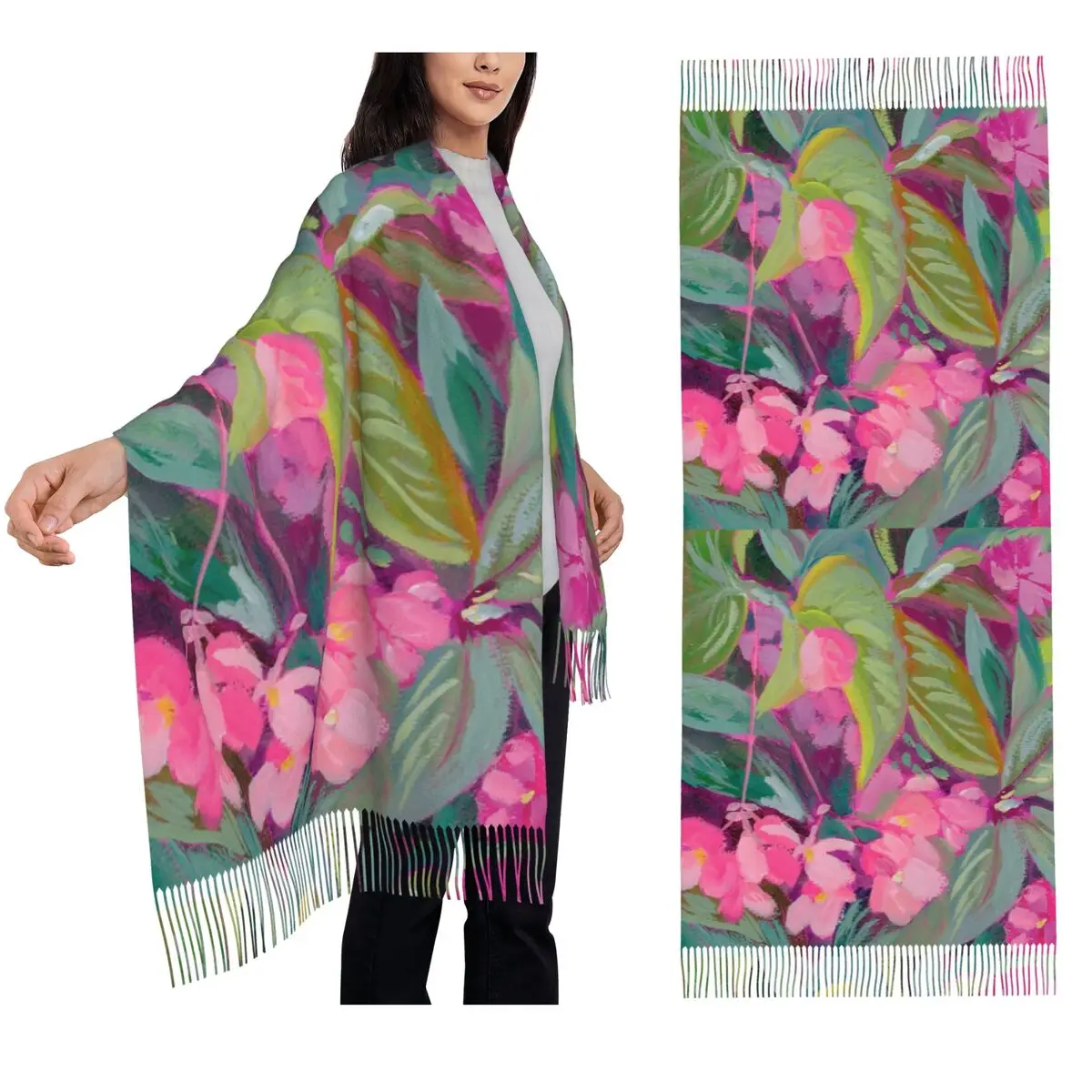 

Шарф Begonia, шарфы с кисточками, женские мягкие теплые шали и накидки, длинная осенне-зимняя шаль