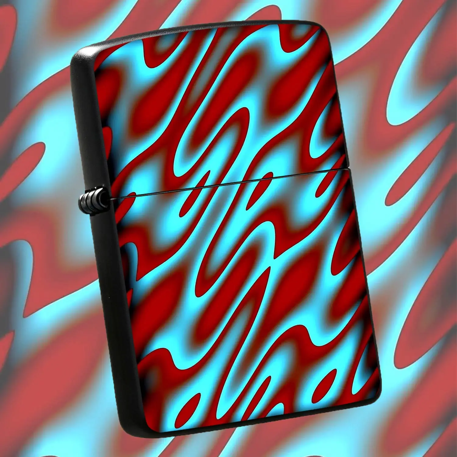 Creative Lighter with Abstract Wavy Swirl Pattern, Cool Vibrant Red Cyan Gradient Fluid Art Design, Portable Sleek Daily Carry Item, Suitable for Travel Gathering Various Scenarios, Unique Exquisite Practical Gift for Friends, Durable Nice