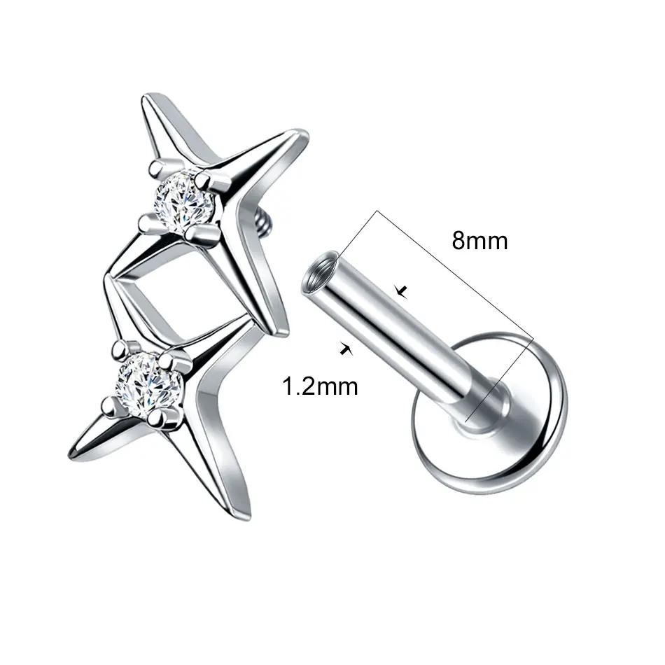 1/5Pcs Stainless Steel Helix Stud Tragus Conch Lobe Rook Cartilage Earring Cluster Marquise CZ Flower Flat Back Labret Piercings