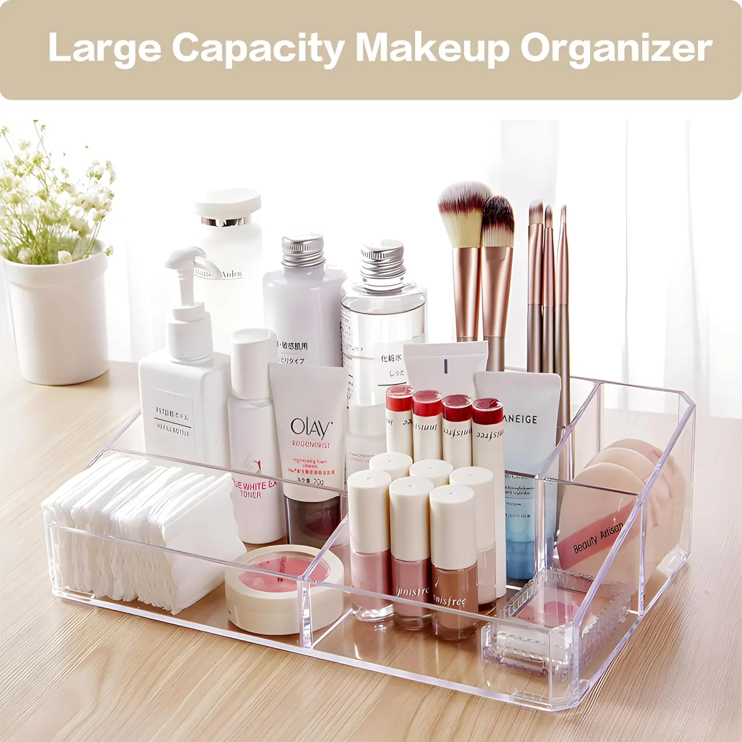 Clear Makeup Organizer, Makeup Brushes Storage Case, Cosmetic Display Case Tray, Tiered Skincare Organizer, Acrylic Lipstick Hol