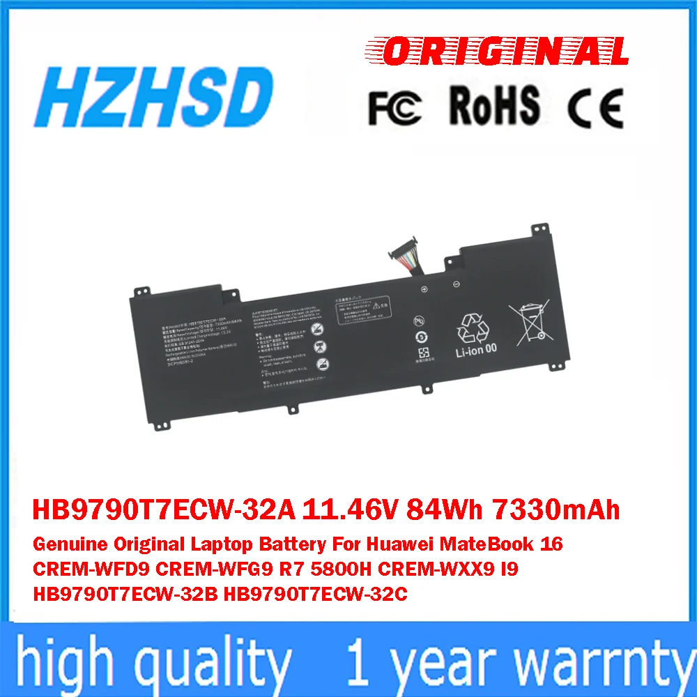 

HB9790T7ECW-32A 11.46V 84Wh 7330mAh Genuine Original Laptop Battery For Huawei MateBook16 CREM-WFD9 CREM-WFG9 R7 5800H CREM-WXX9