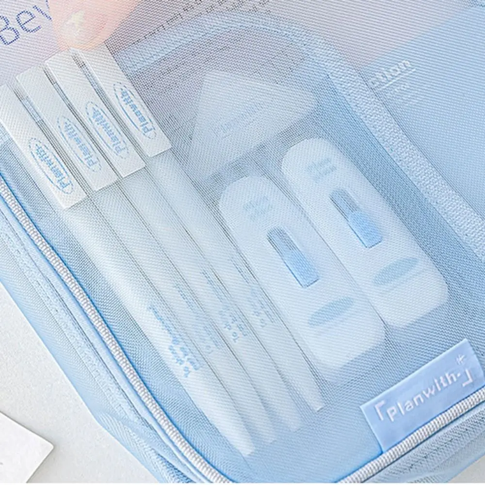 A4 Nylon Mesh File Bag Transparent Solid Color Transparent Zipper Pouch Multifunctional Large Capacity